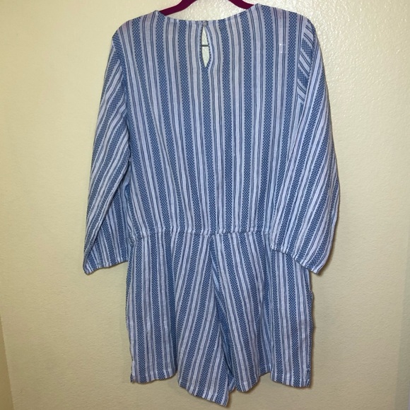 J. Crew Romper short Cotton Blue White Stripe Vacation Beach size L - Picture 8 of 11